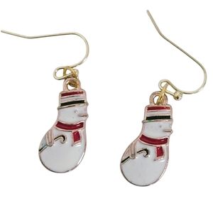 Jolly Snowman With Cane Dangle Earrings